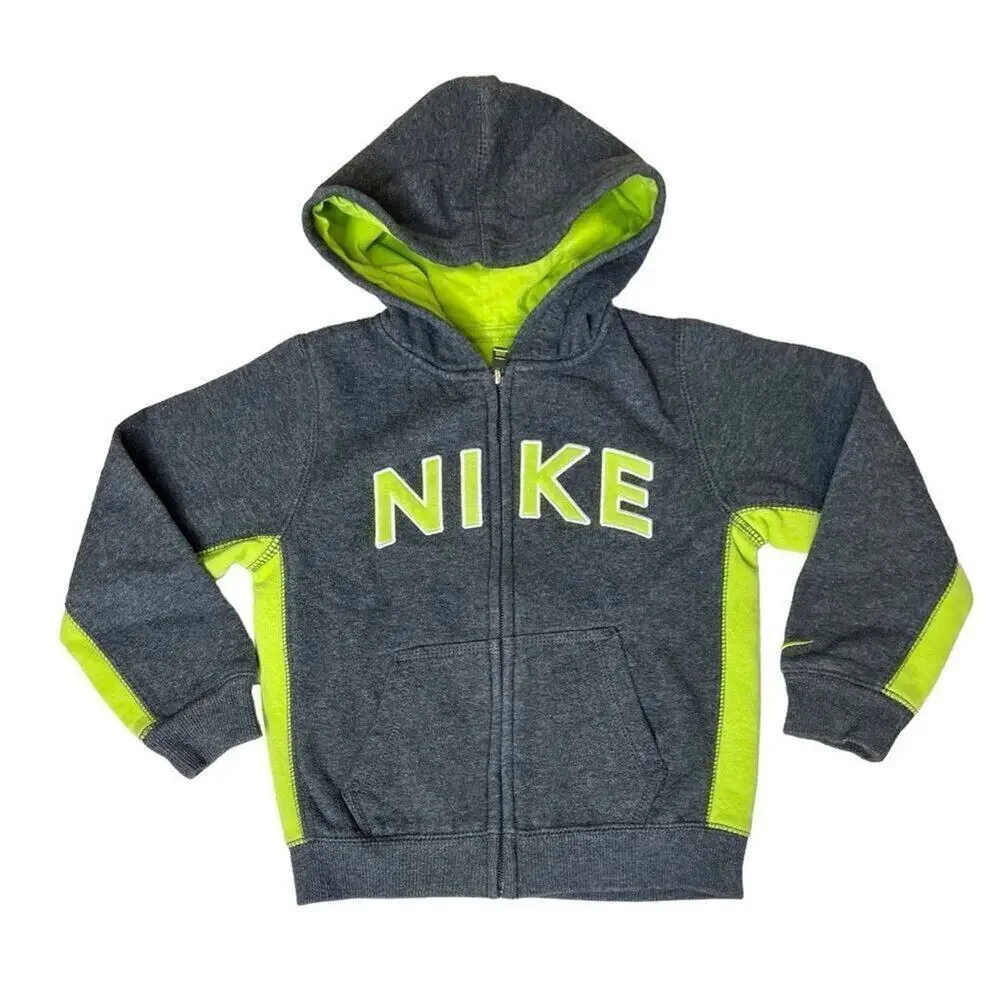 Nike Sportswear Gray Green Sweatshirt Fleece Hooded Zipper Jacket sz‎ 4T